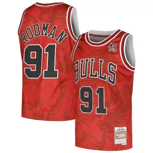 Delizioso Dennis Rodman Chicago Bulls 1997/98 Hardwood Classics Asian Heritage 6.0 Swingman Throwback Player Jersey Red per i Fan Veri