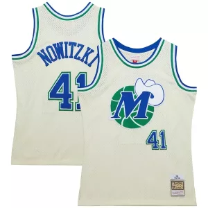 Duraturo Cool Dirk Nowitzki Dallas Mavericks Chainstitch Swingman Jersey Cream per i Fan Veri