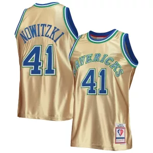 Duraturo Delizioso Dirk Nowitzki Dallas Mavericks 75th Anniversary 1998/99 Hardwood Classics Swingman Jersey Gold per i Fan Veri