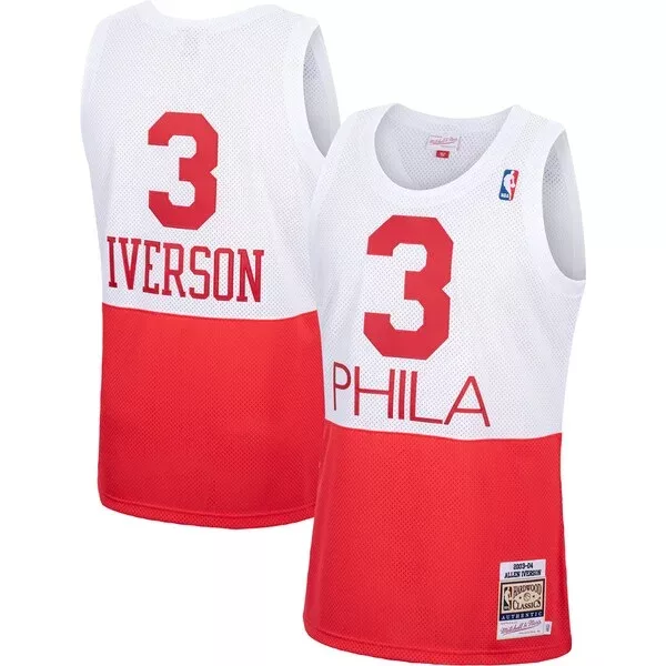 Duraturo Gorgeous Allen Iverson Philadelphia 76ers 2003/04 Hardwood Classics Authentic Jersey White/Black/Red per i Fan Veri
