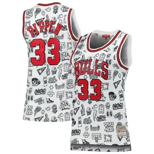 Duraturo Resistente Classico Scottie Pippen Chicago Bulls Women's 1997 Doodle Swingman Jersey White per i Fan Veri
