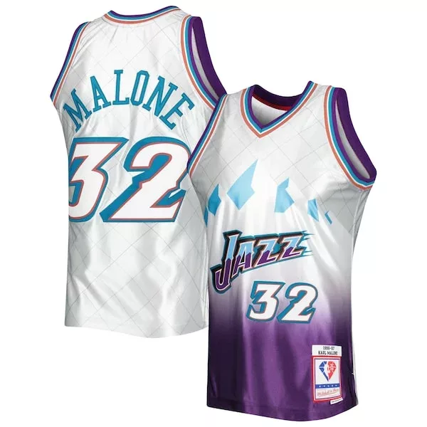 Eccezionale Prestigioso Raffinato Karl Malone Utah Jazz 1996/97 Hardwood Classics 75th Anniversary Swingman Jersey Platinum per i Fan Veri