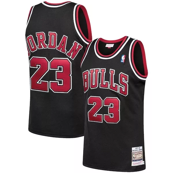 Elegante Lussuoso Michael Jordan Chicago Bulls 1997/98 Hardwood Classics Authentic Jersey Black/Scarlet/White per i Fan Veri