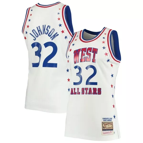Fantastico Ottimo Magic Johnson Los Angeles Lakers 1983 NBA All Star Game Hardwood Classics Authentic Jersey White per i Fan Veri