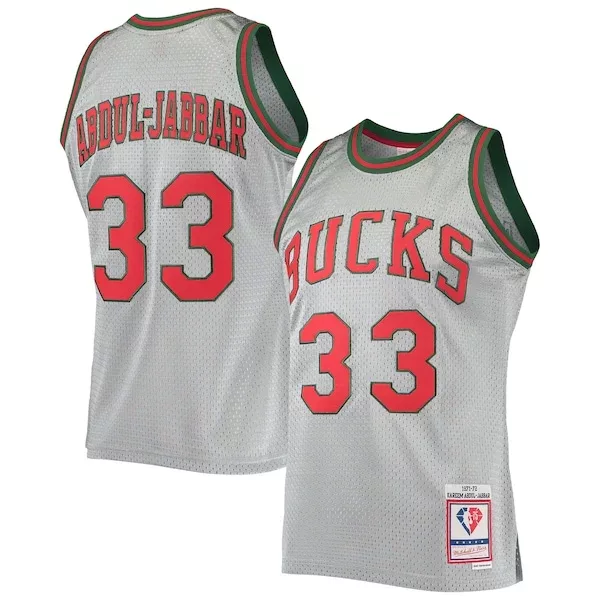 Fantastico Splendido Robusto Kareem Abdul Jabbar Milwaukee Bucks 75th Anniversary 1971/72 Hardwood Classics Swingman Jersey Silver per i Fan Veri