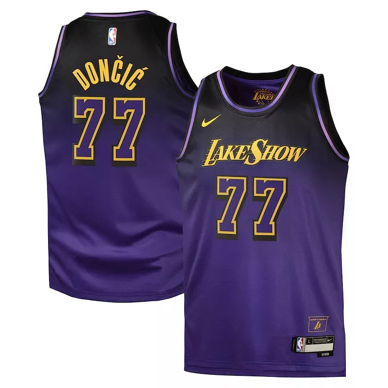 Gorgeous Elegante Luka Dončić Los Angeles Lakers Nike City Edition Swingman Jersey 2024 Purple per i Fan Veri