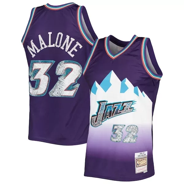 Gorgeous Karl Malone Utah Jazz 1996/97 Hardwood Classics NBA 75th Anniversary Diamond Swingman Jersey Purple per i Fan Veri