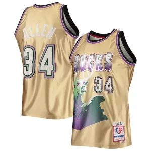 Gorgeous Lussuoso Eccezionale Ray Allen Milwaukee Bucks 75th Anniversary 1996/97 Hardwood Classics Swingman Jersey Gold per i Fan Veri