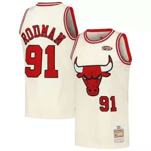 Meraviglioso Dennis Rodman Chicago Bulls Chainstitch Swingman Jersey Cream per i Fan Veri