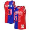 Meraviglioso Dennis Rodman Detroit Pistons Hardwood Classics 1988/89 Split Swingman Jersey Blue/Red per i Fan Veri