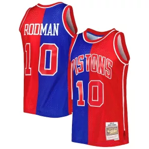 Meraviglioso Dennis Rodman Detroit Pistons Hardwood Classics 1988/89 Split Swingman Jersey Blue/Red per i Fan Veri