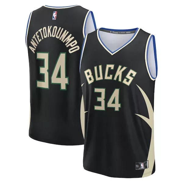 Moderno Giannis Antetokounmpo Milwaukee Bucks Youth Fast Break Replica Player Jersey Statement Edition Black per i Fan Veri