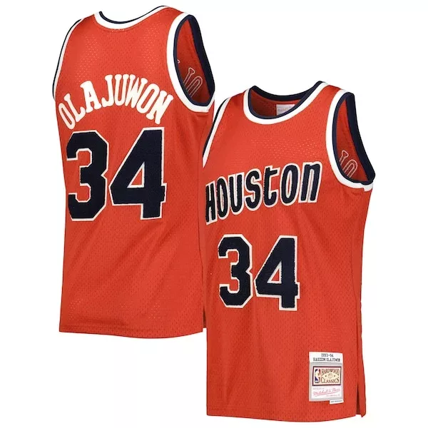 Moderno Hakeem Olajuwon Houston Rockets 1993/94 Hardwood Classics Off Court Swingman Jersey Red per i Fan Veri