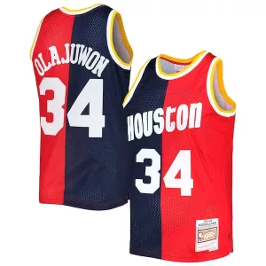 Moderno Hakeem Olajuwon Houston Rockets Hardwood Classics 1993/94 Split Swingman Jersey Navy/Red per i Fan Veri