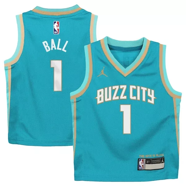 Moderno LaMelo Ball Charlotte Hornets Jordan Brand Preschool 2023/24 Swingman Replica Jersey City Edition Teal per i Fan Veri
