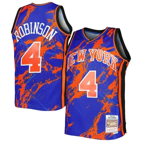 Moderno Nate Robinson New York Knicks 2005/06 Hardwood Classics Marble Swingman Jersey Blue per i Fan Veri