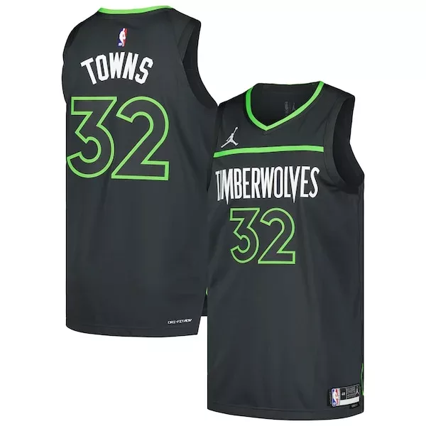 Prestigioso Raffinato Fantastico Karl Anthony Towns Minnesota Timberwolves Jordan Brand Authentic Player Jersey Statement Edition Anthracite per i Fan Veri