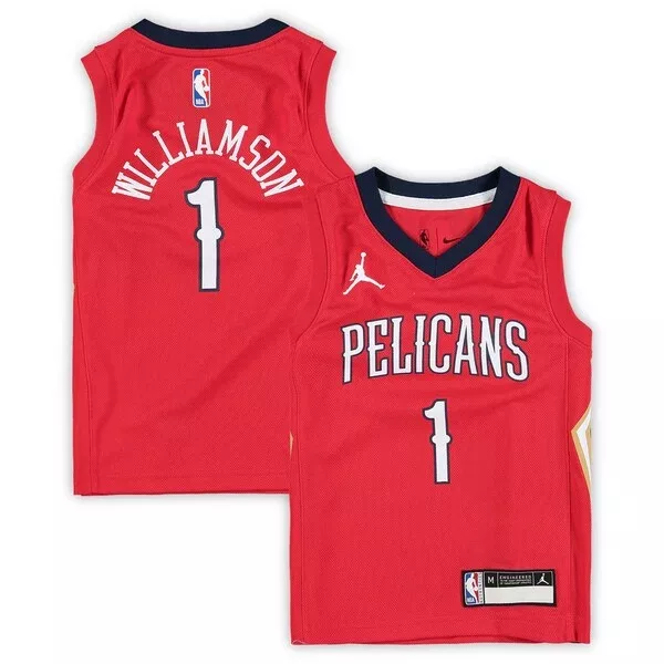 Resistente Gorgeous Lussuoso Zion Williamson New Orleans Pelicans Jordan Brand Preschool 2020/21 Fast Break Replica Jersey Statement Edition Red per i Fan Veri