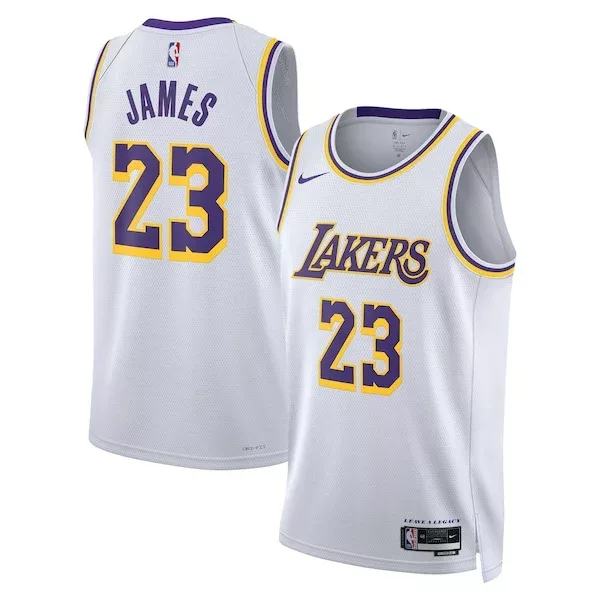 Resistente Lussuoso LeBron James Los Angeles Lakers Nike Unisex Swingman Jersey Association Edition White/Gold per i Fan Veri