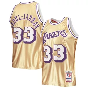 Sofisticato Kareem Abdul Jabbar Los Angeles Lakers 75th Anniversary 1983/84 Hardwood Classics Swingman Jersey Gold per i Fan Veri
