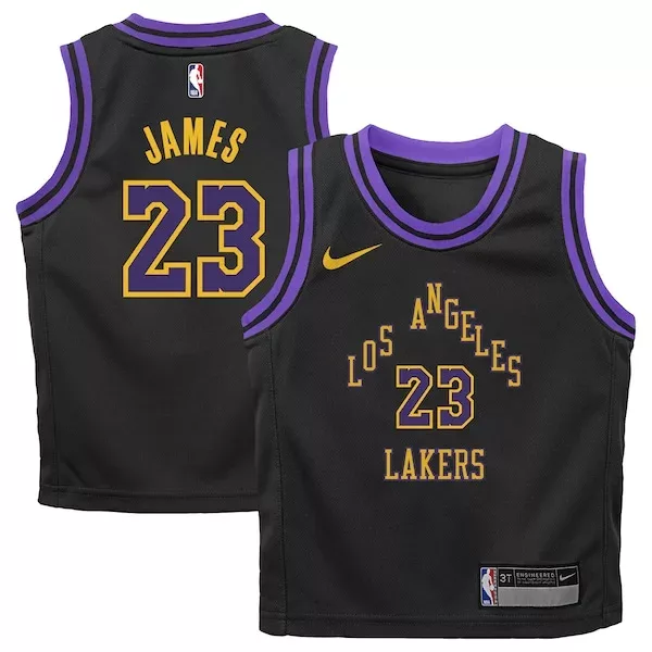 Stupendo LeBron James Los Angeles Lakers Nike Preschool 2023/24 Swingman Replica Jersey City Edition Black per i Fan Veri
