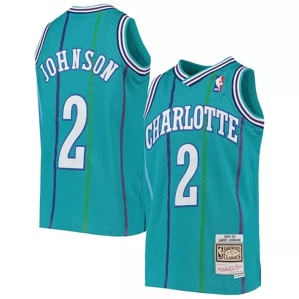 Stupendo Magnifico Ottimo Larry Johnson Charlotte Hornets Youth 1992/93 Hardwood Classics Swingman Jersey Teal per i Fan Veri
