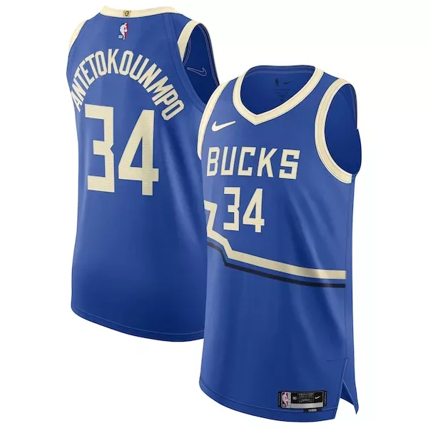 Trendy Duraturo Giannis Antetokounmpo Milwaukee Bucks Nike 2024/25 Authentic Player Jersey City Edition Royal per i Fan Veri