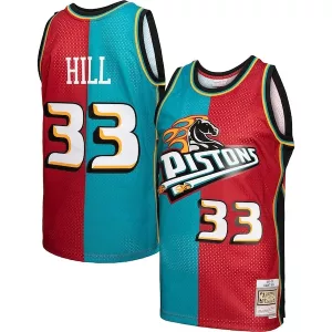 Trendy Grant Hill Detroit Pistons Hardwood Classics 1999/00 Split Swingman Jersey Teal/Red per i Fan Veri