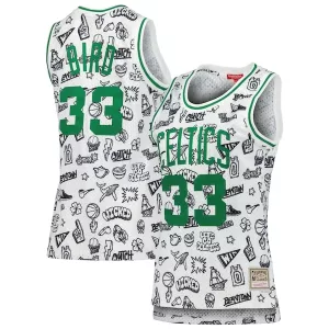Trendy Larry Bird Boston Celtics Women's 1985 Doodle Swingman Jersey White per i Fan Veri
