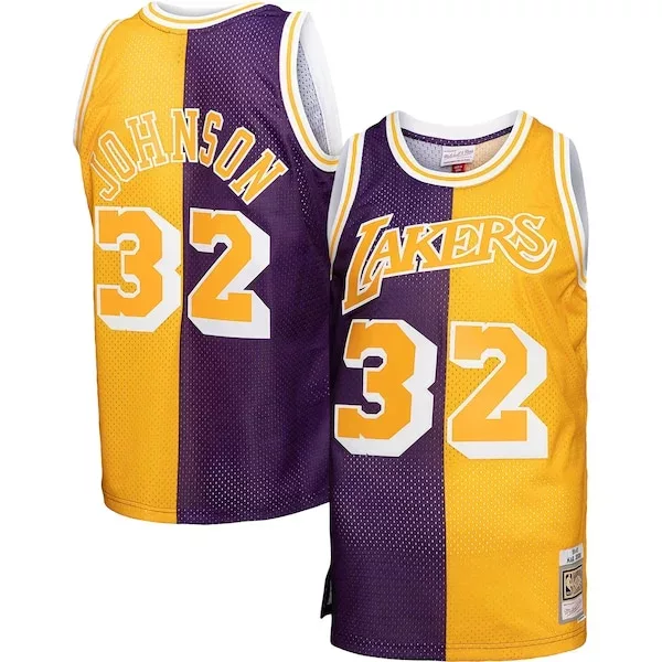 Trendy Versatile Magic Johnson Los Angeles Lakers Big & Tall Hardwood Classics 1984/85 Split Swingman Jersey Purple/Gold per i Fan Veri
