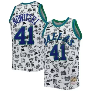 Versatile Attraente Stupendo Dirk Nowitzki Dallas Mavericks 1998/99 Hardwood Classics Doodle Swingman Jersey White per i Fan Veri